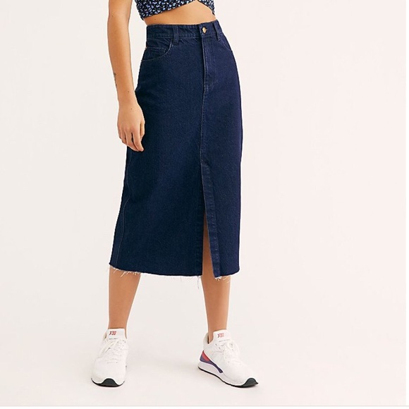 dark denim midi skirt